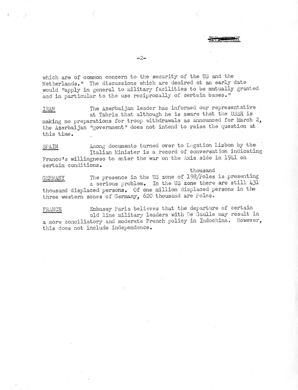 Memorandum, Department of State Summary of Telegrams