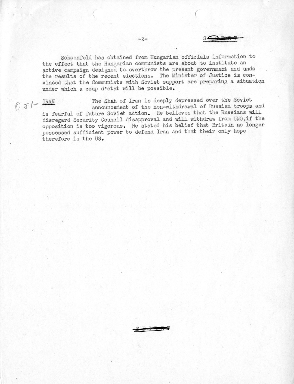 Memorandum, Department of State Summary of Telegrams