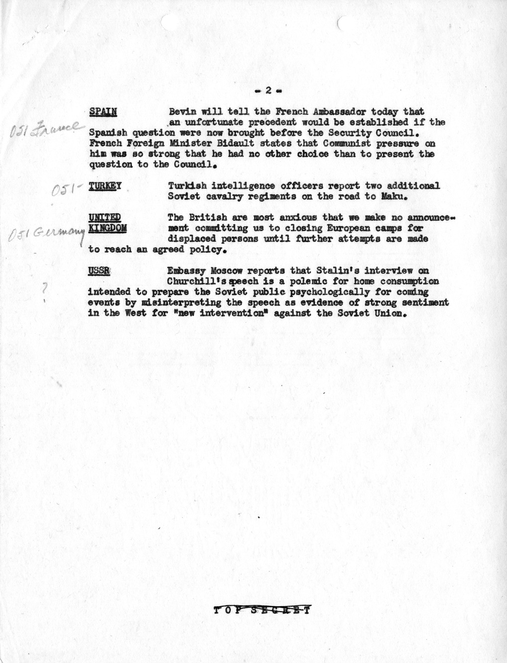 Memorandum, Department of State Summary of Telegrams
