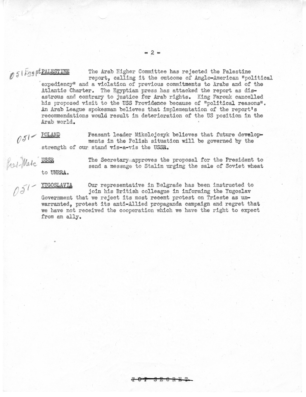 Memorandum, Department of State Summary of Telegrams