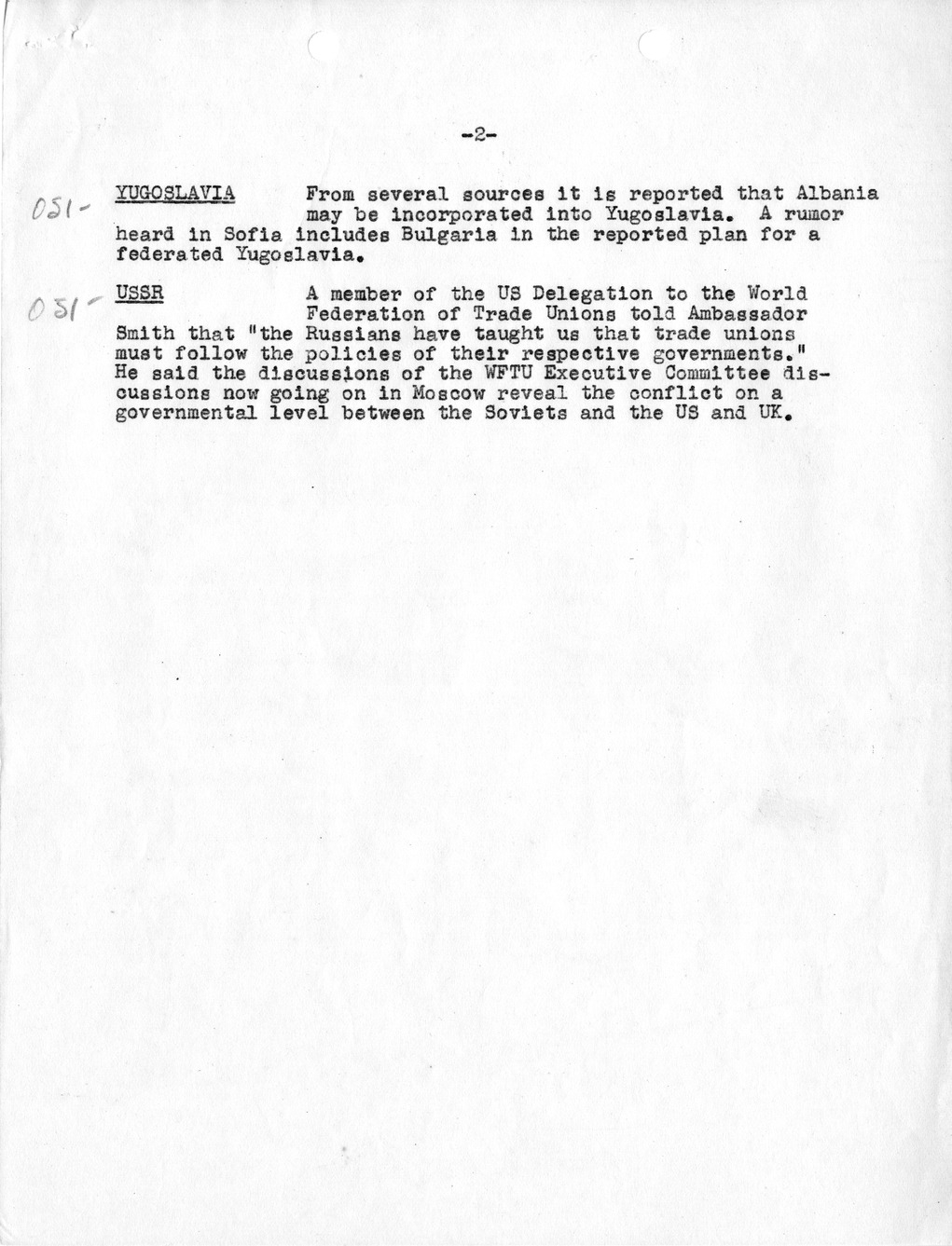 Memorandum, Department of State Summary of Telegrams