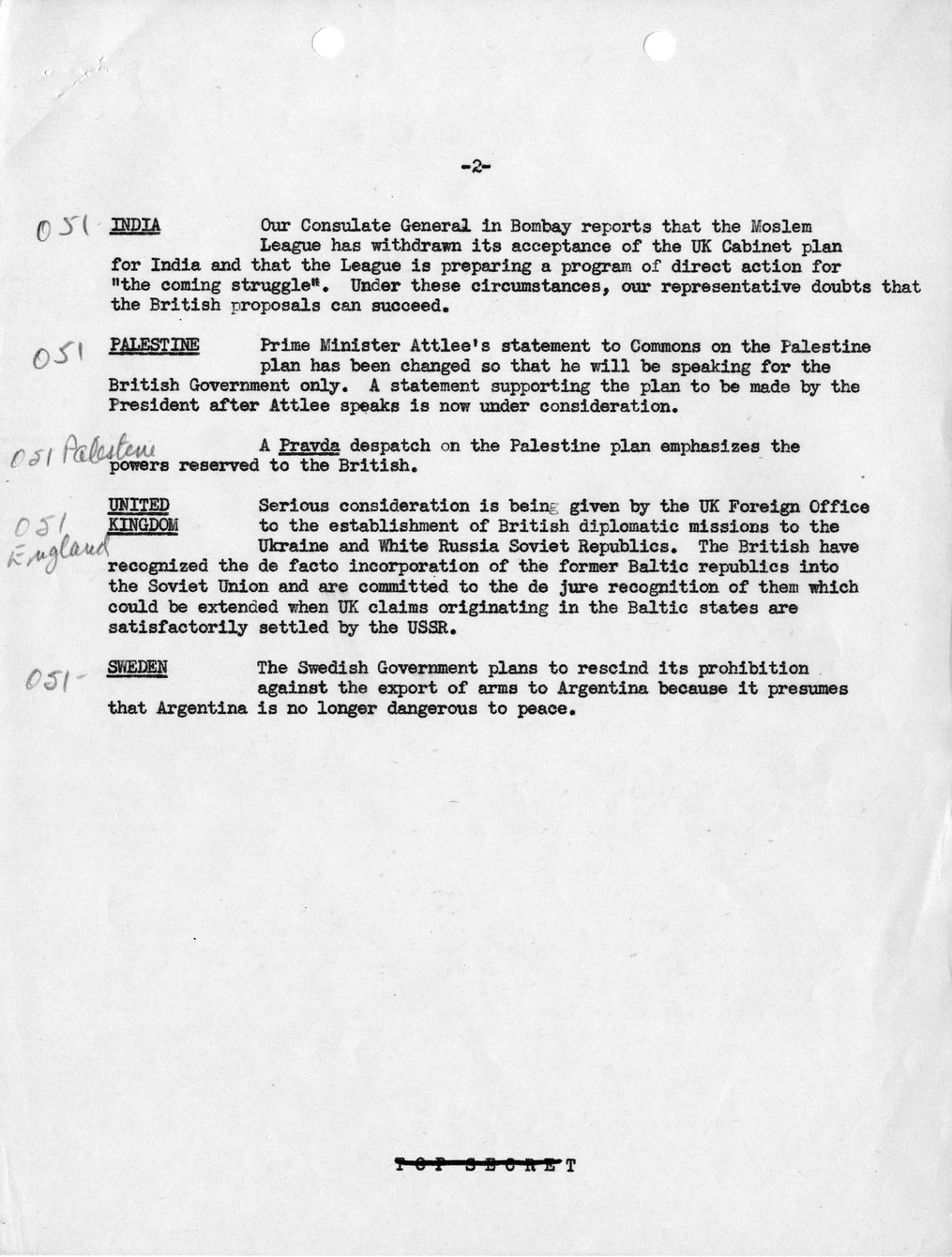 Memorandum, Department of State Summary of Telegrams