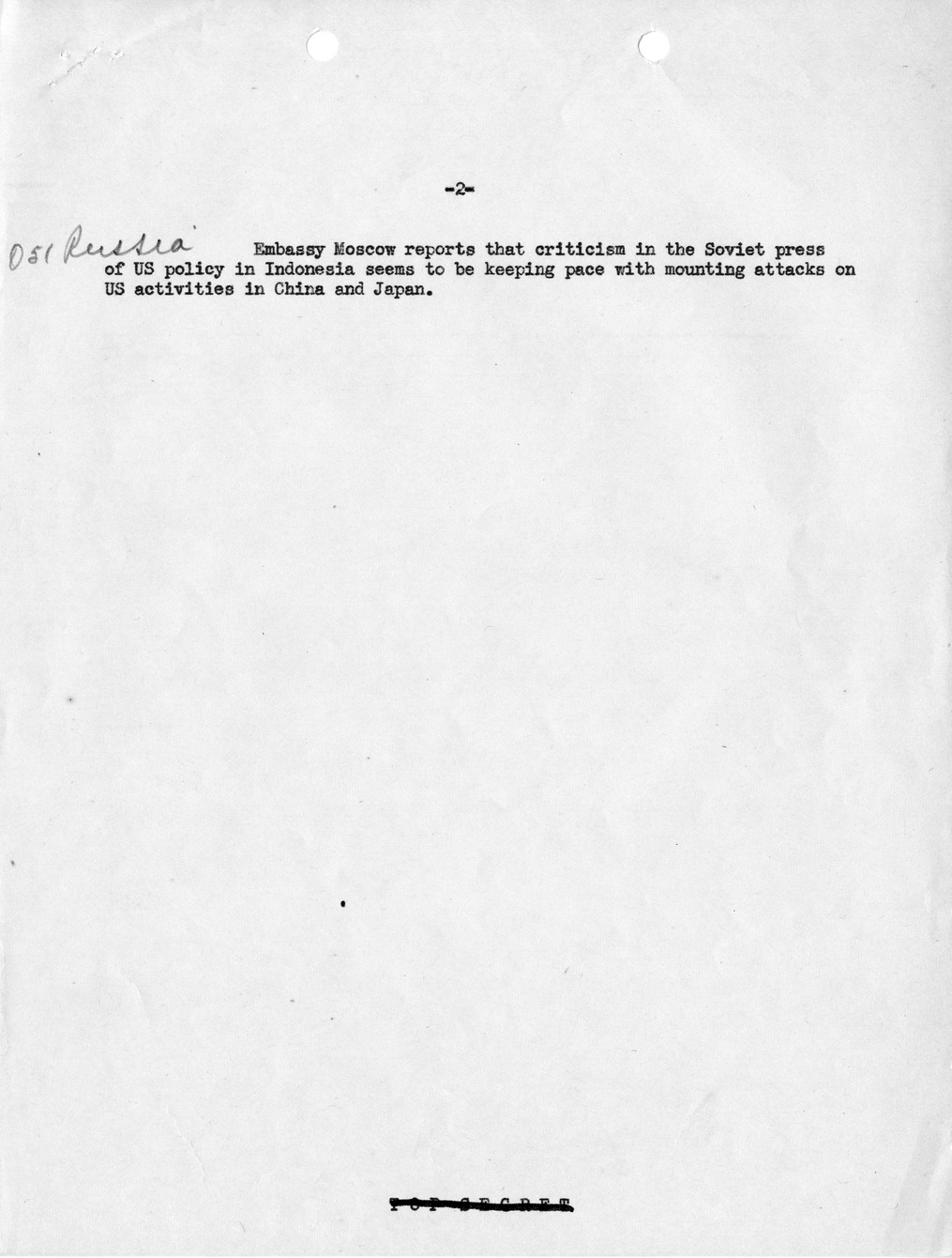 Memorandum, Department of State Summary of Telegrams