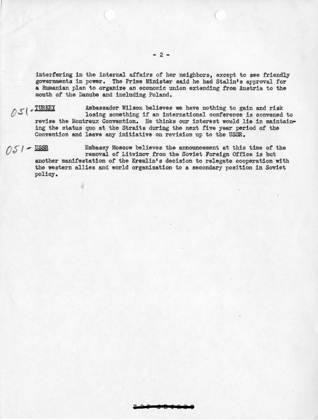 Memorandum, Department of State Summary of Telegrams