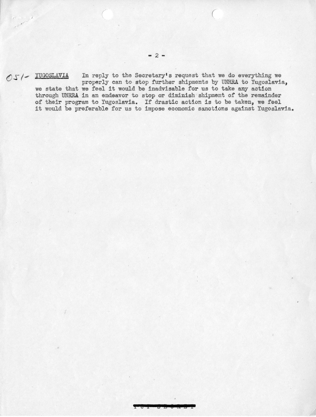 Memoranudm, Department of State Summary of Telegrams