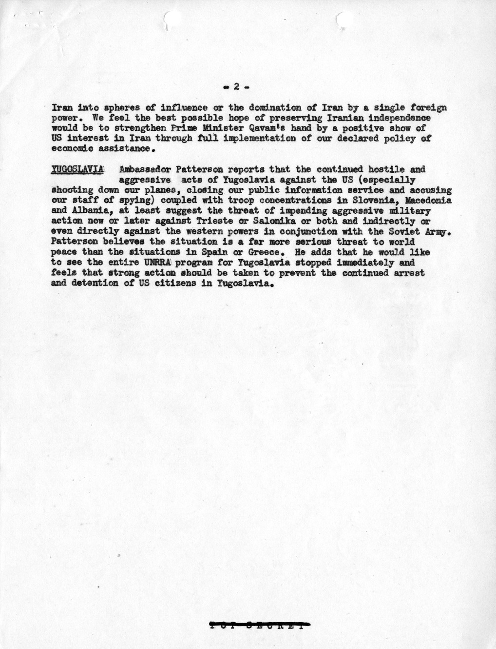 Memorandum, Department of State Summary of Telegrams