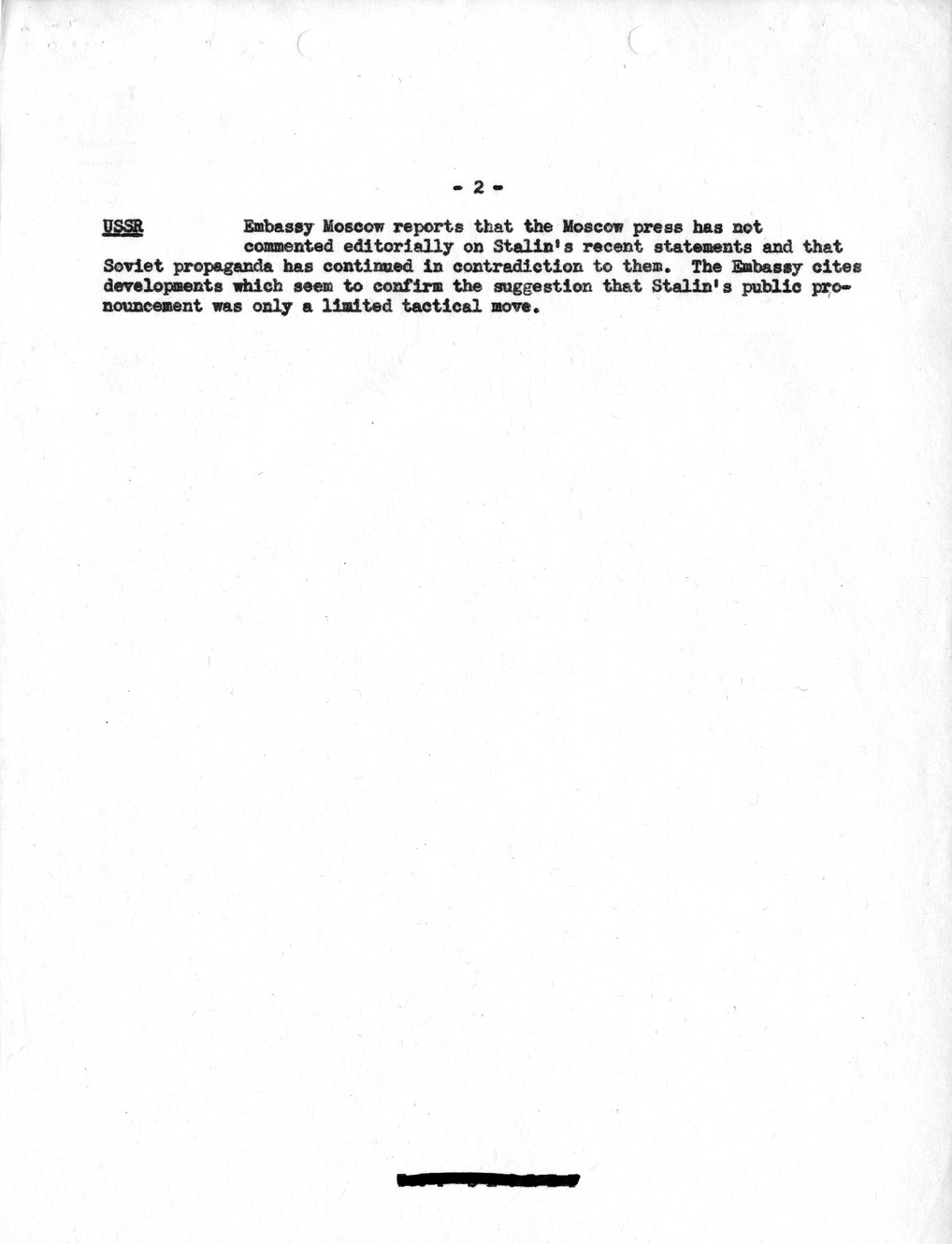 Memorandum, Department of State Summary of Telegrams