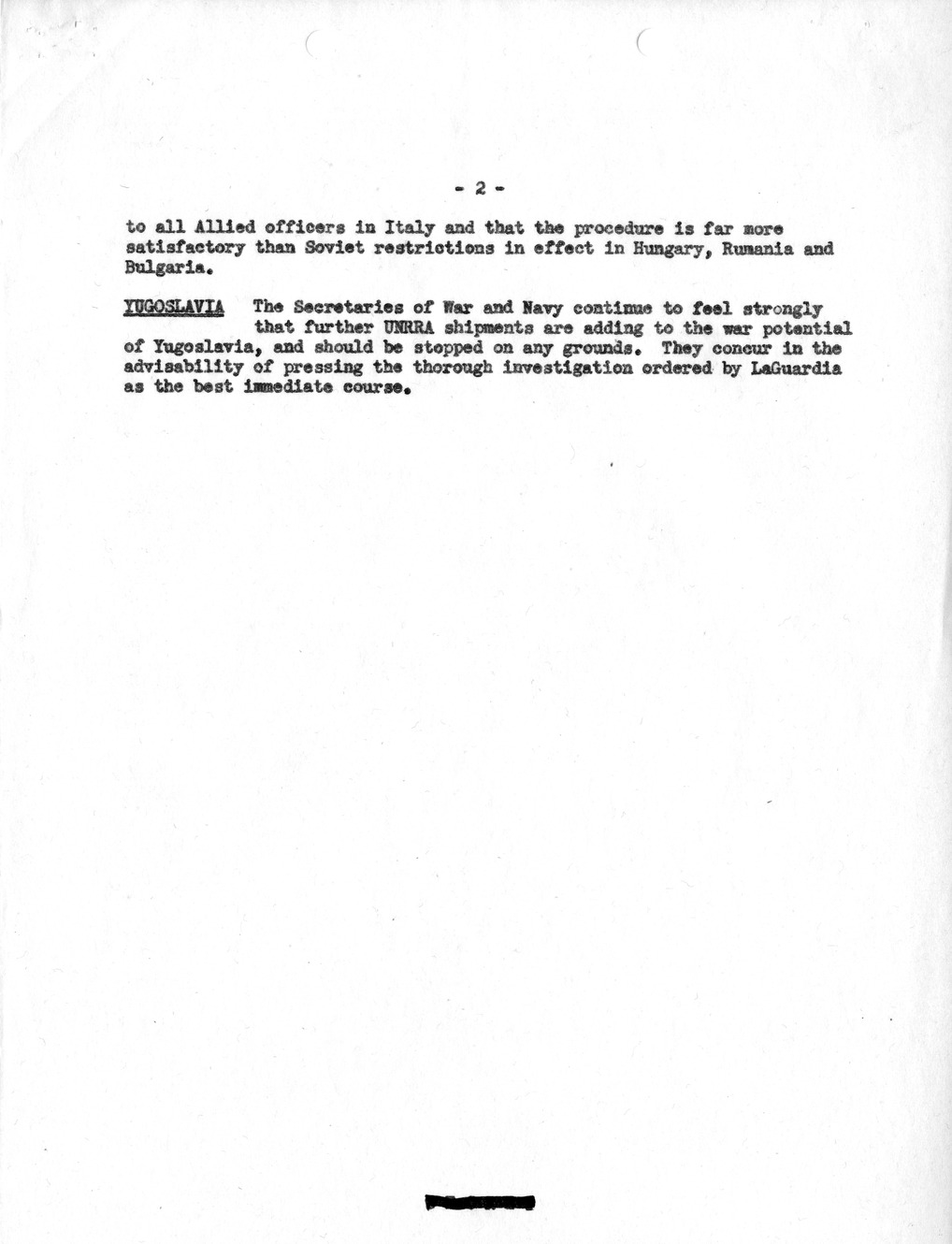 Memorandum, Department of State Summary of Telegrams