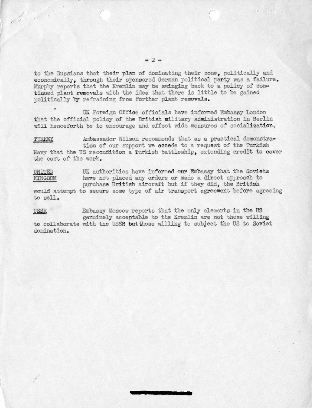 Memorandum, Department of State Summary of Telegrams