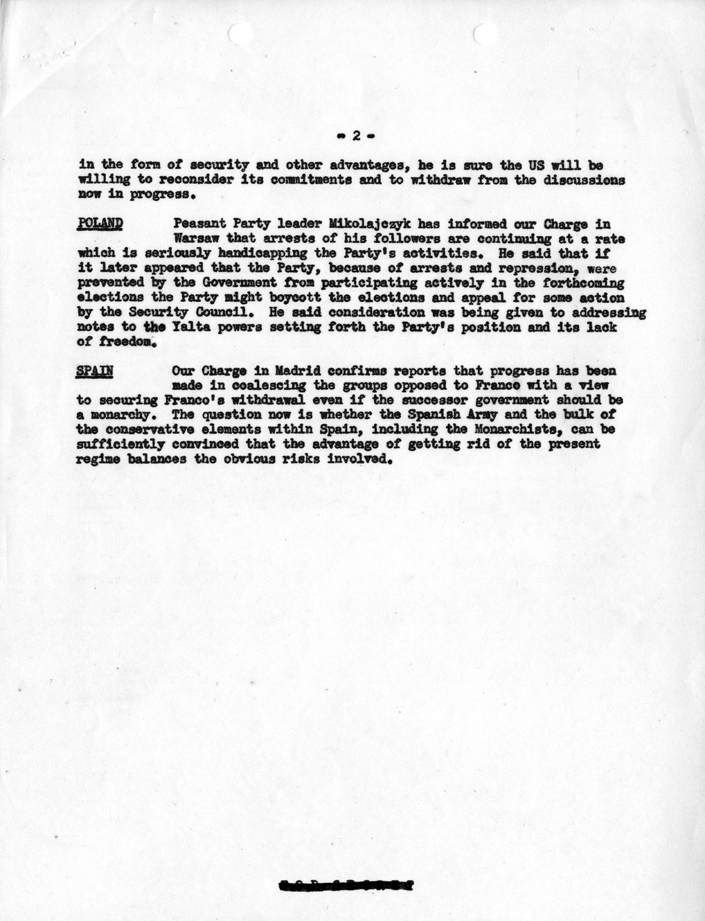 Memorandum, Department of State Summary of Telegrams