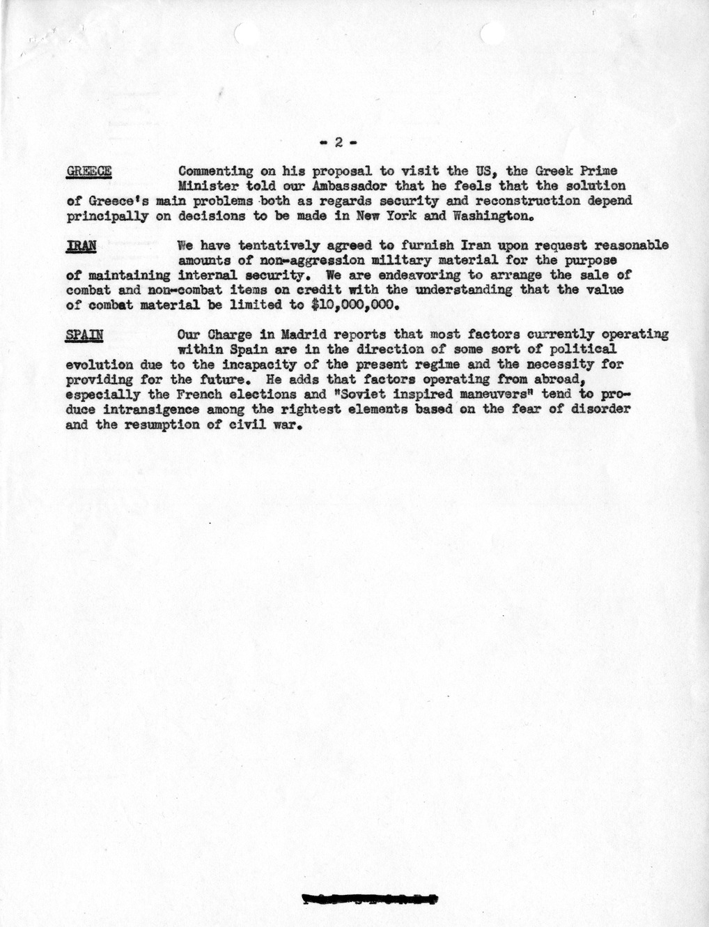 Memorandum, Department of State Summary of Telegrams