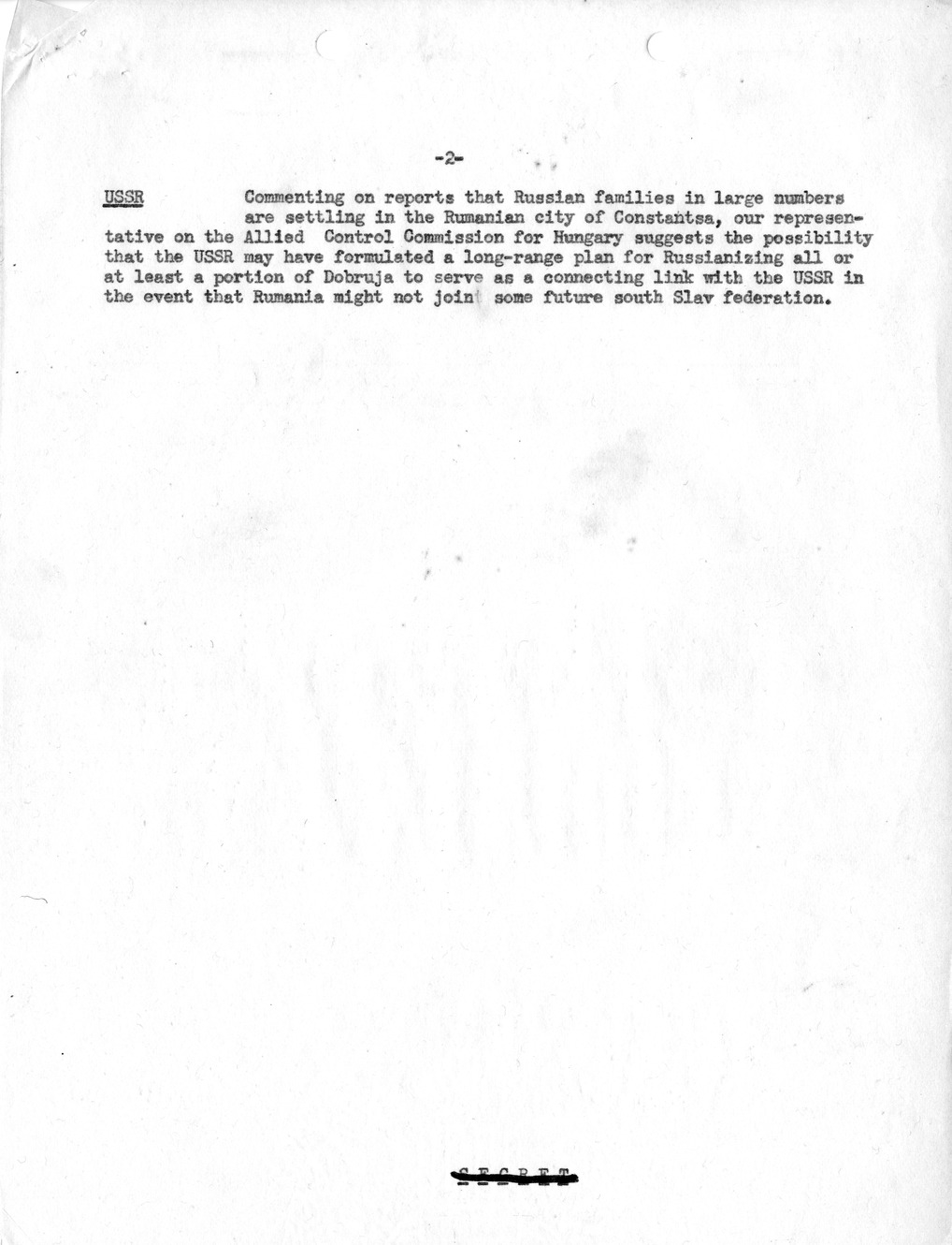 Memorandum, Department of State Summary of Telegrams