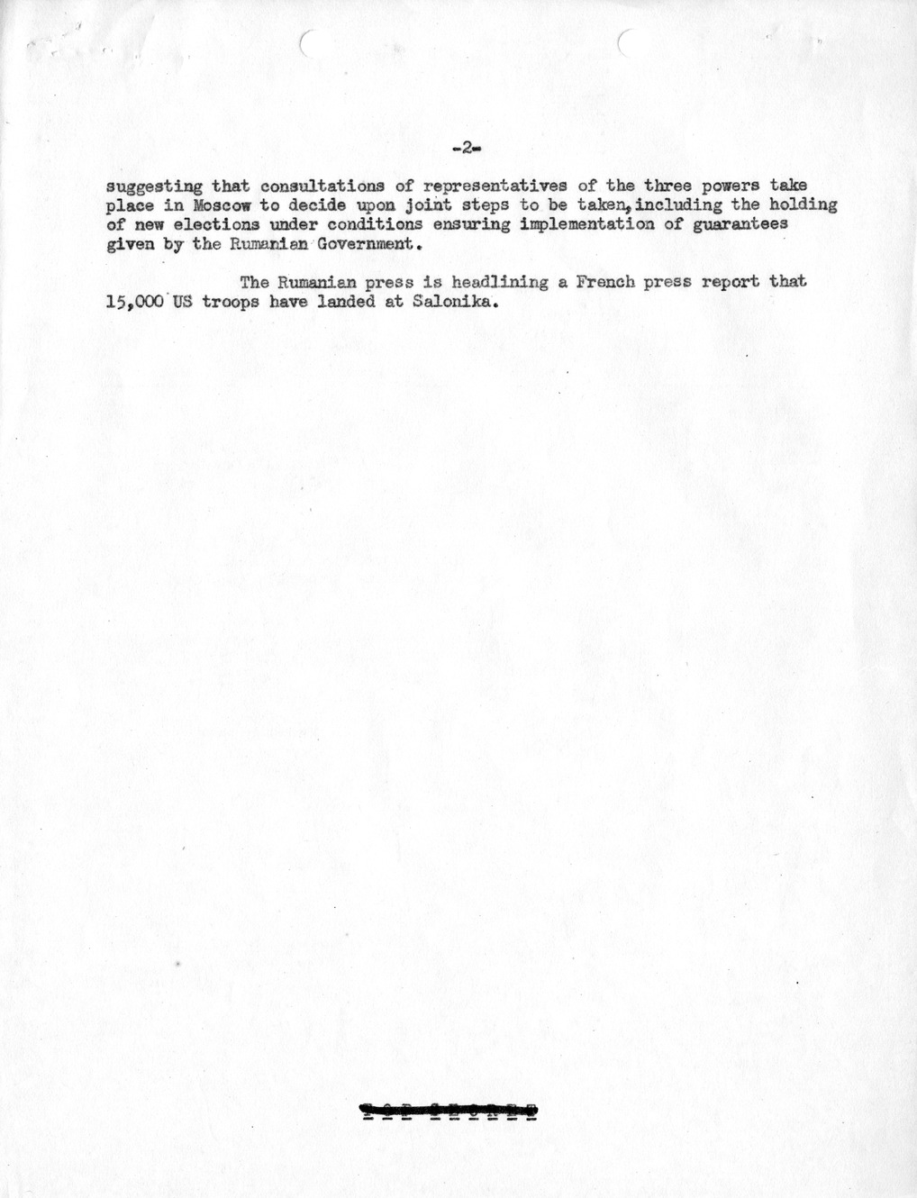 Memorandum, Department of State Summary of Telegrams