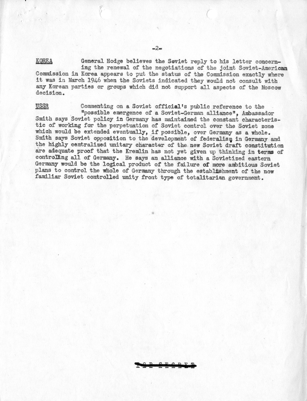 Memorandum, Department of State Summary of Telegrams