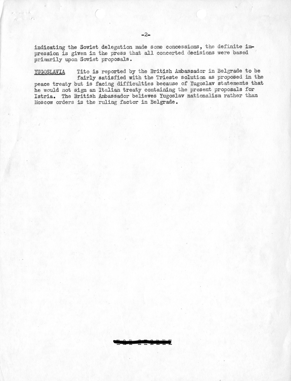 Memorandum, Department of State Summary of Telegrams