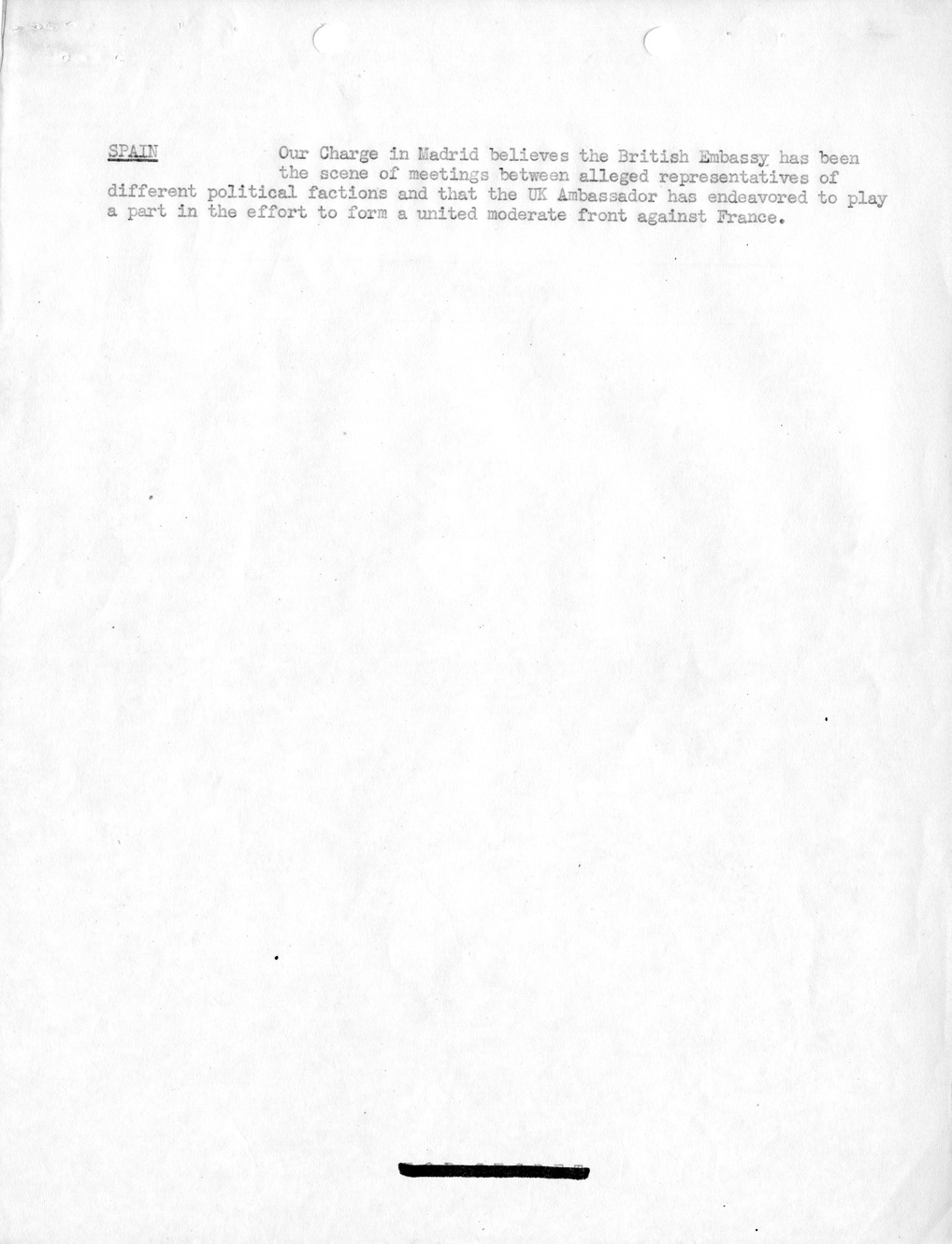 Memorandum, Department of State Summary of Telegrams