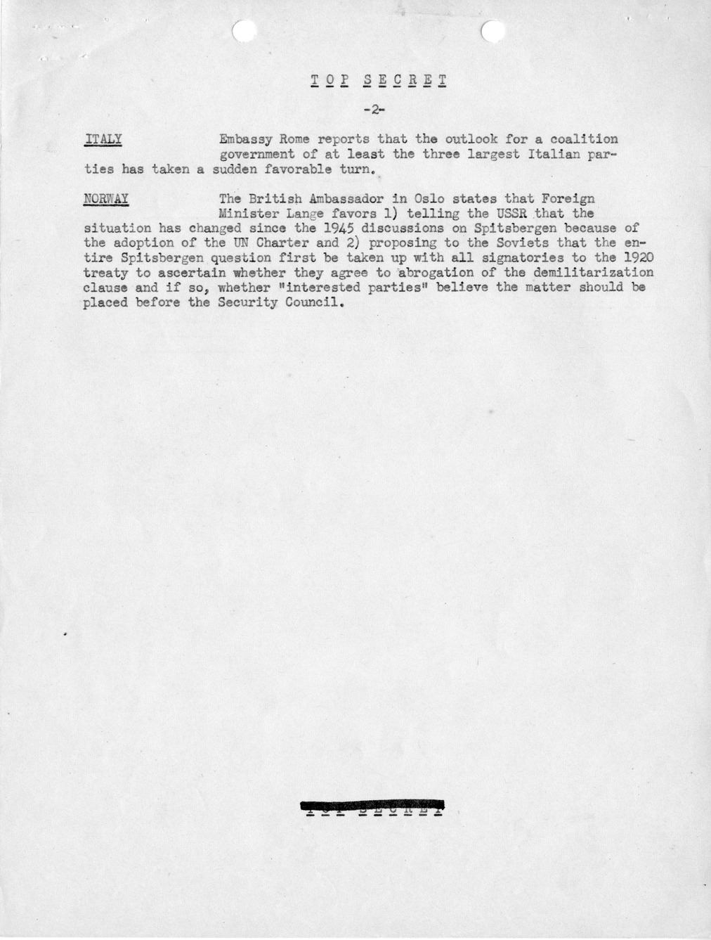 Memorandum, State Department Summary of Telegrams