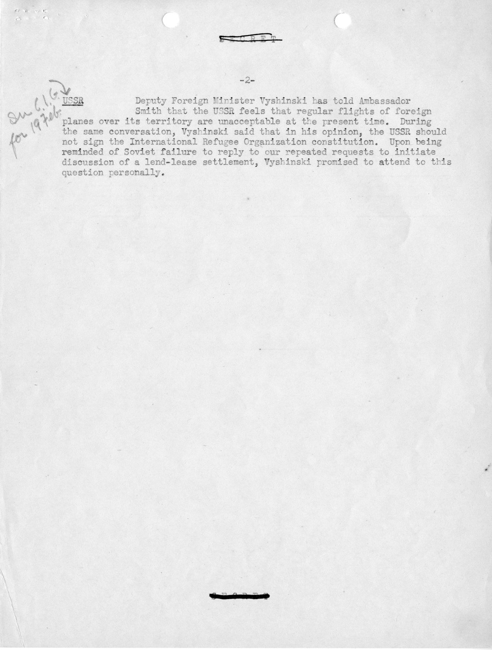 Memorandum, Department of State Summary of Telegrams