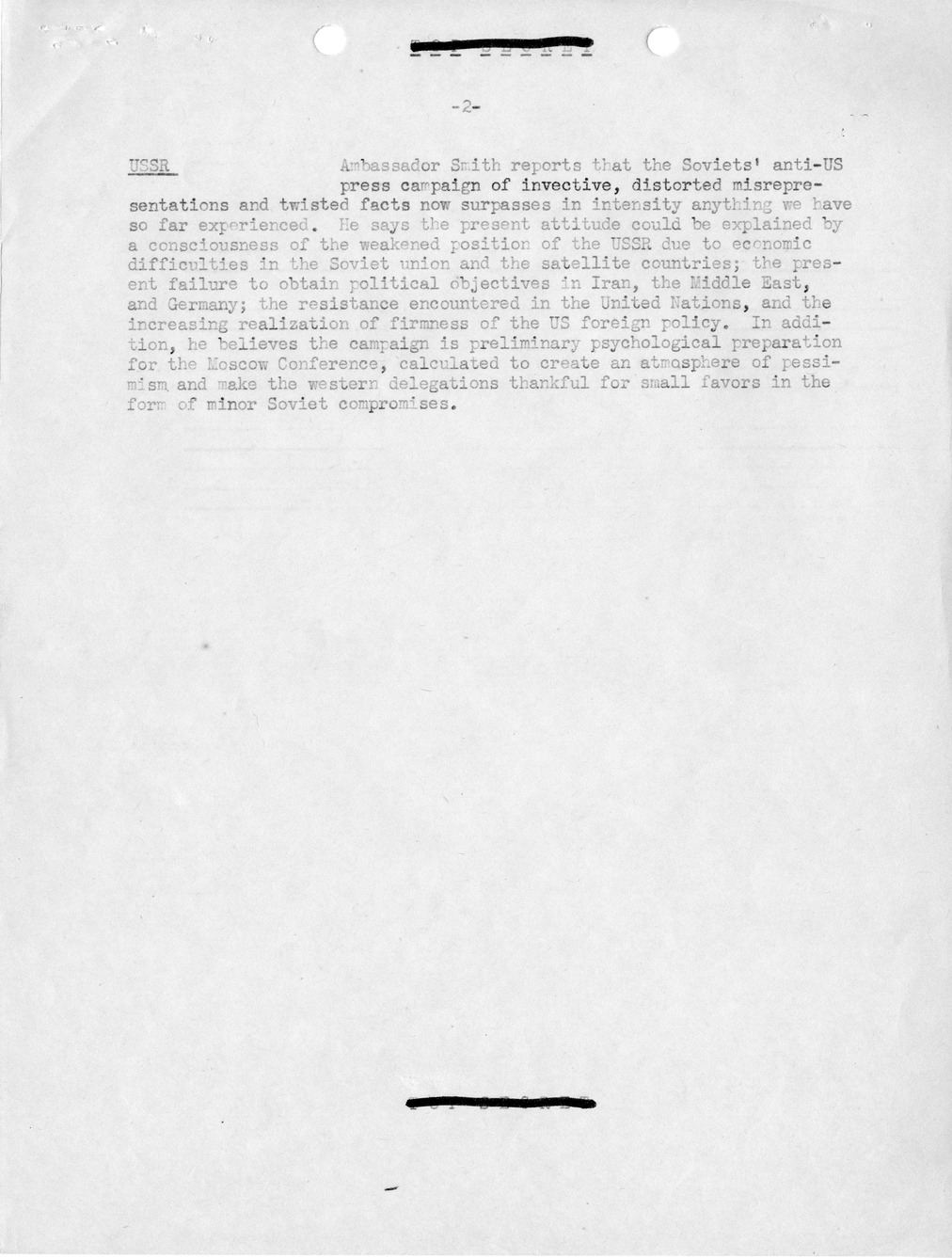 Memorandum, State Department Summary of Telegrams