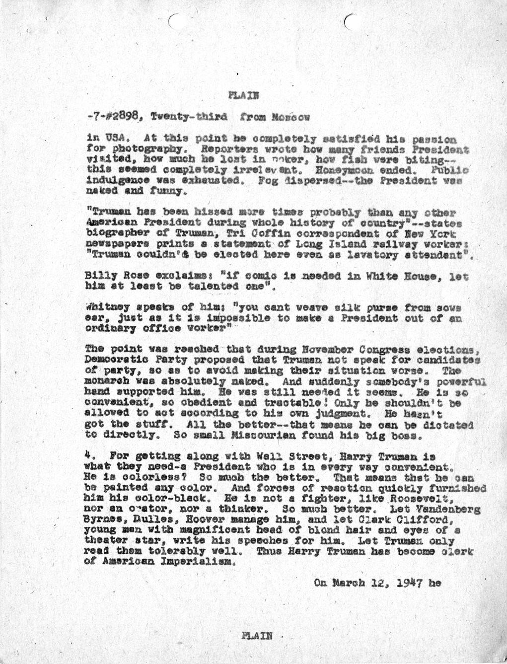 Telegram from United States Ambassador to the Soviet Union Walter Bedell Smith of Article from Soviet Literary Gazette