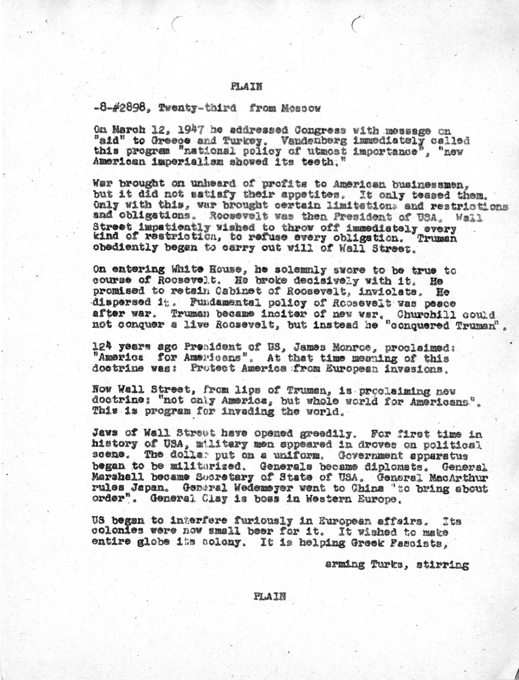 Telegram from United States Ambassador to the Soviet Union Walter Bedell Smith of Article from Soviet Literary Gazette