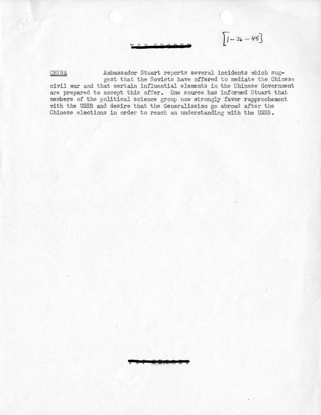 Memorandum, Department of State Summary of Telegrams