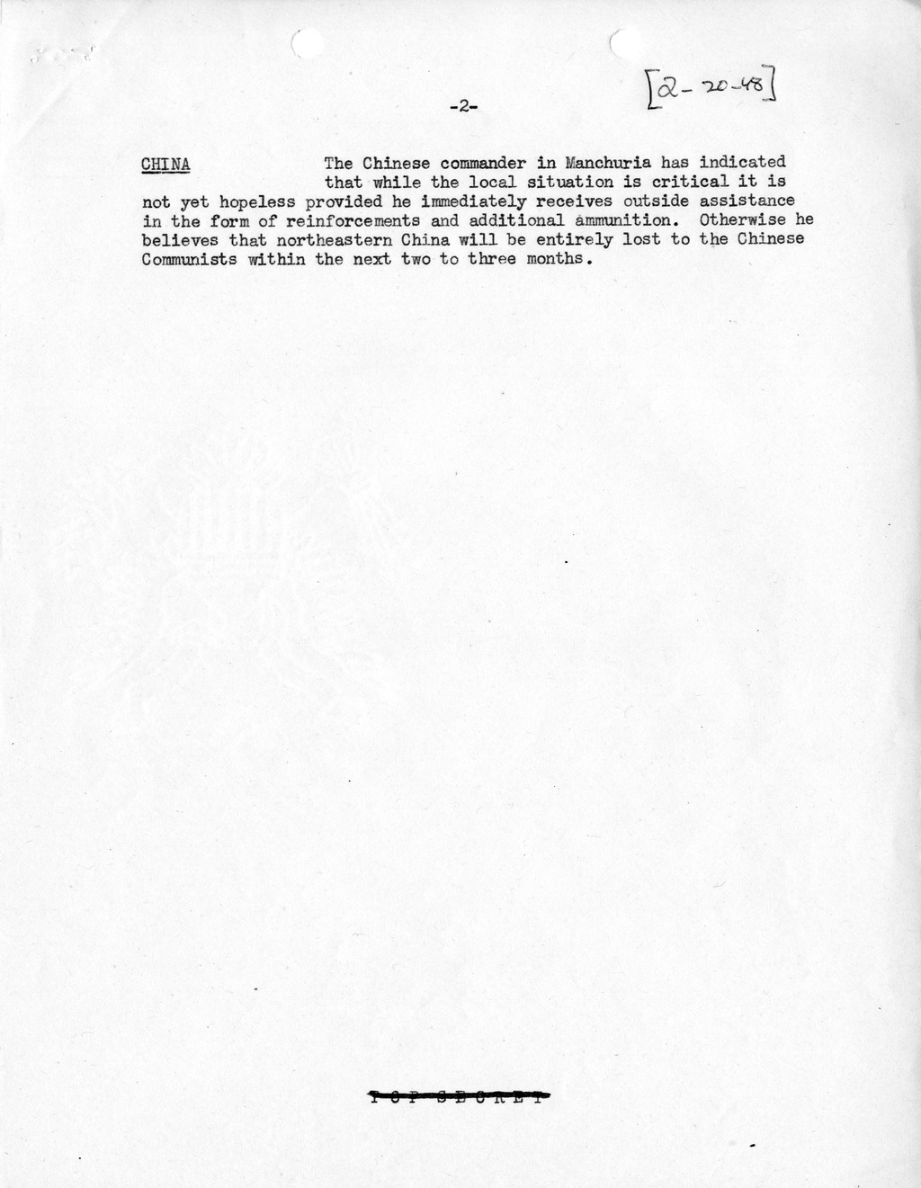 Memorandum, Department of State Summary of Telegrams