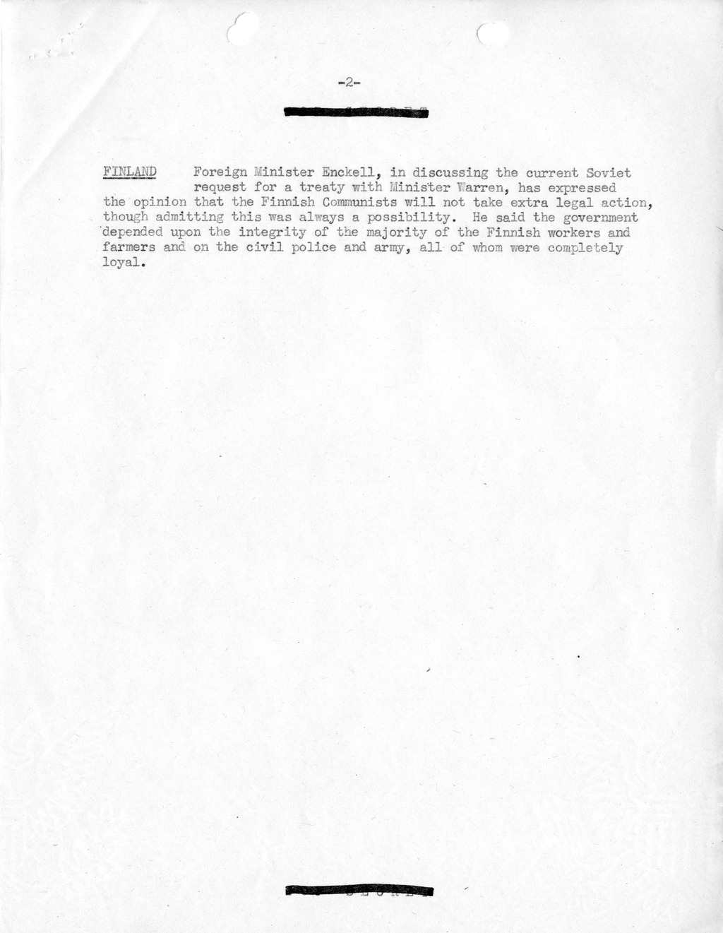 Memorandum, Department of State Summary of Telegrams