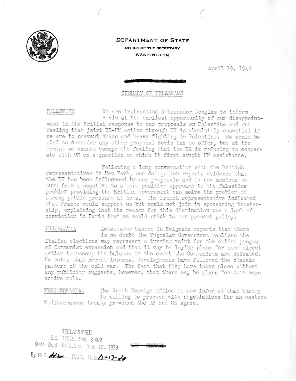 Memorandum Department Of State Summary Of Telegrams Harry S Truman Memorandum Department Of State Summary Of Telegrams Harry S Truman