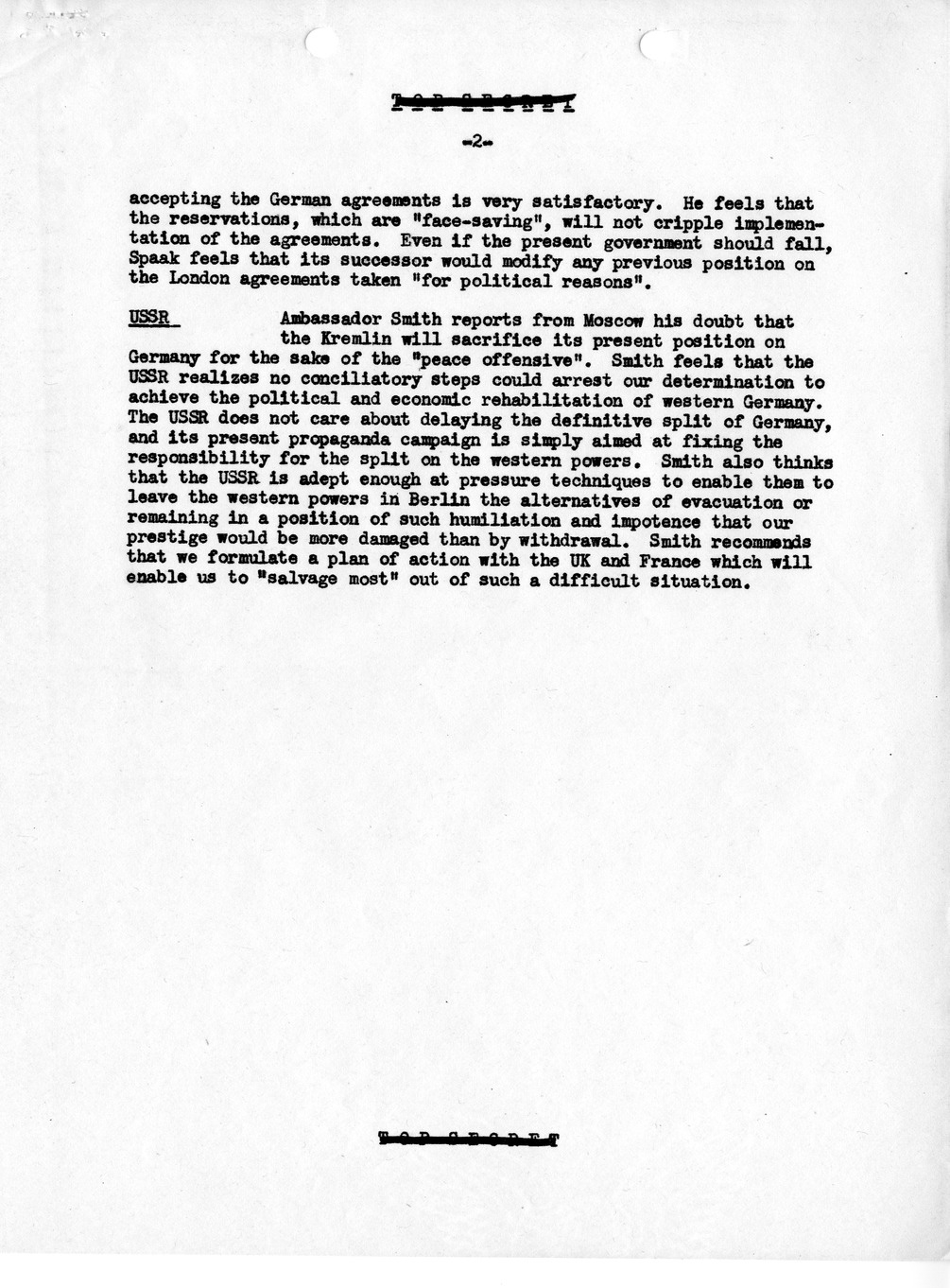 Memorandum, Department of State Summary of Telegrams