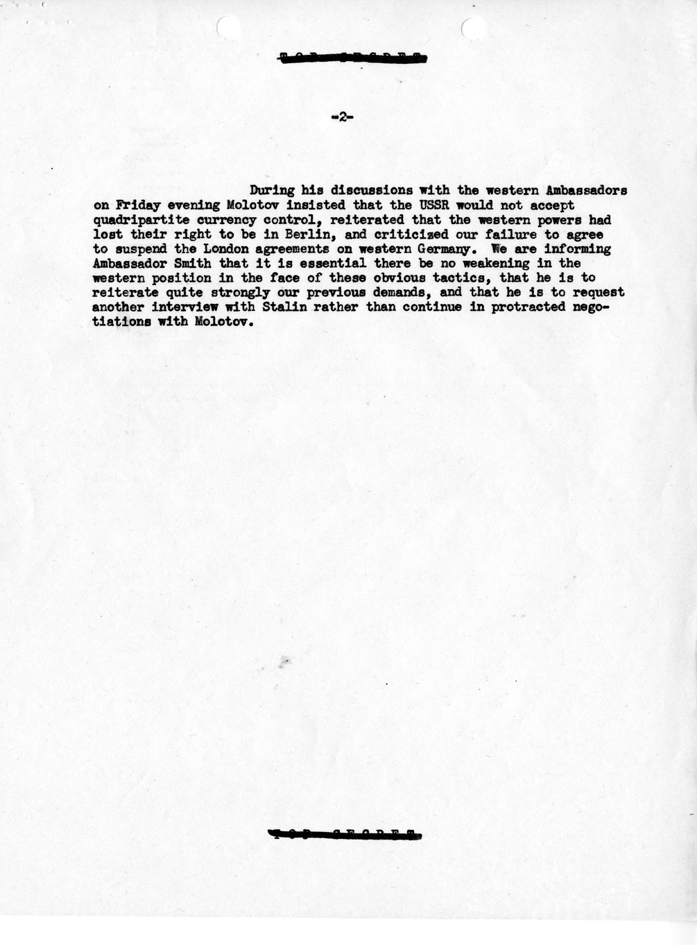 Memorandum, Department of State Summary of Telegrams