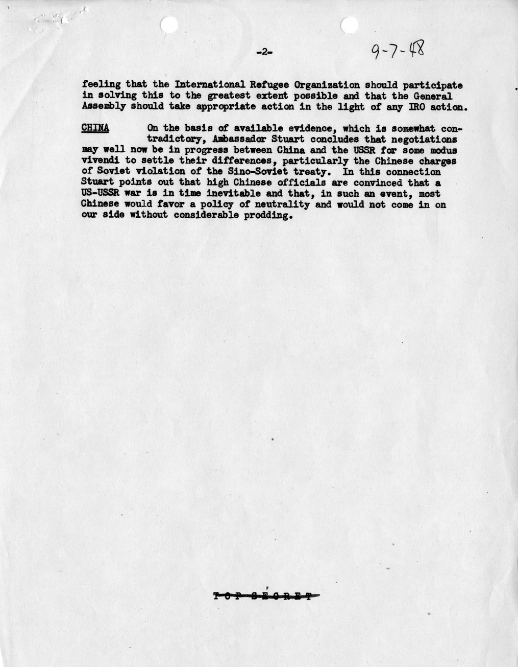 Memorandum, Department of State Summary of Telegrams