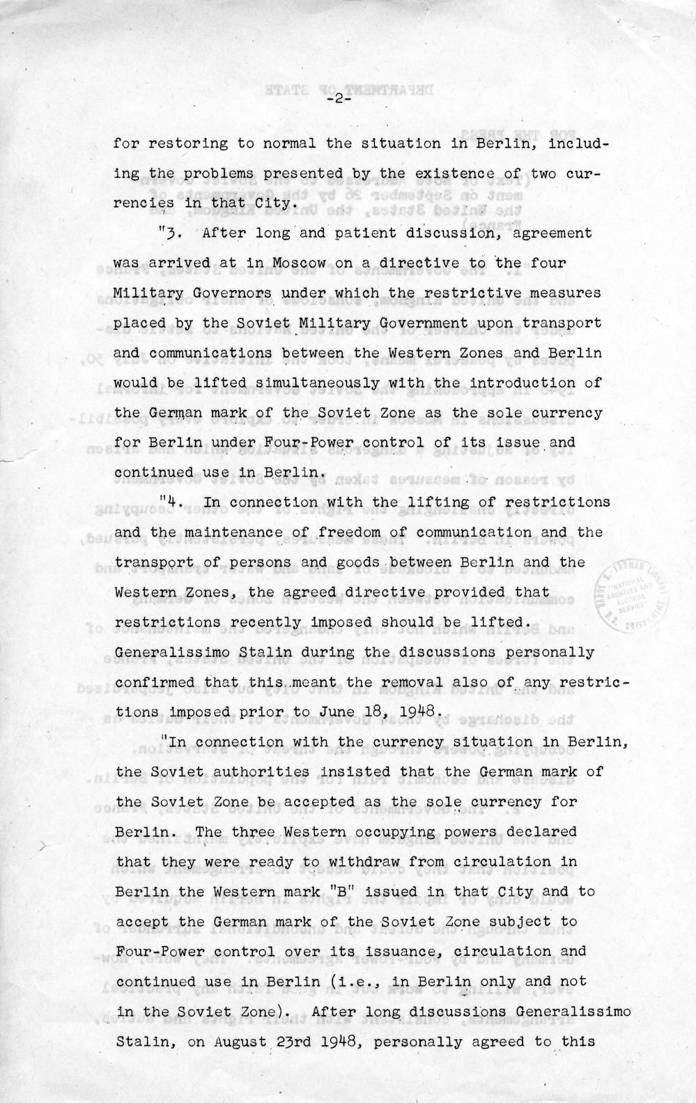 Department of State Press Release