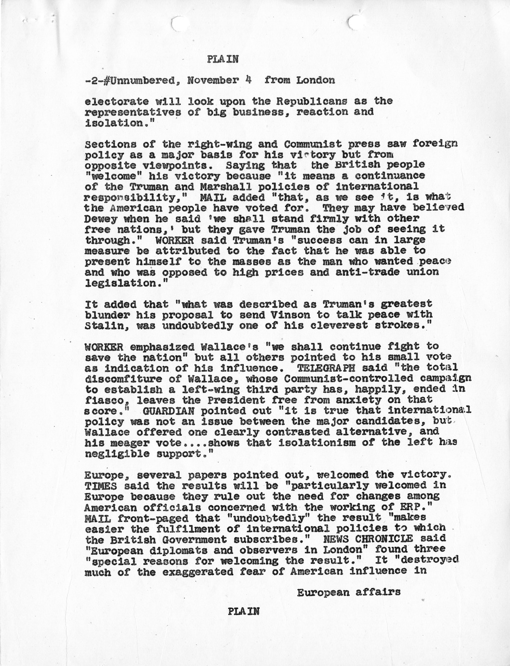 Telegram from Embassy London to Secretary of State George Marshall