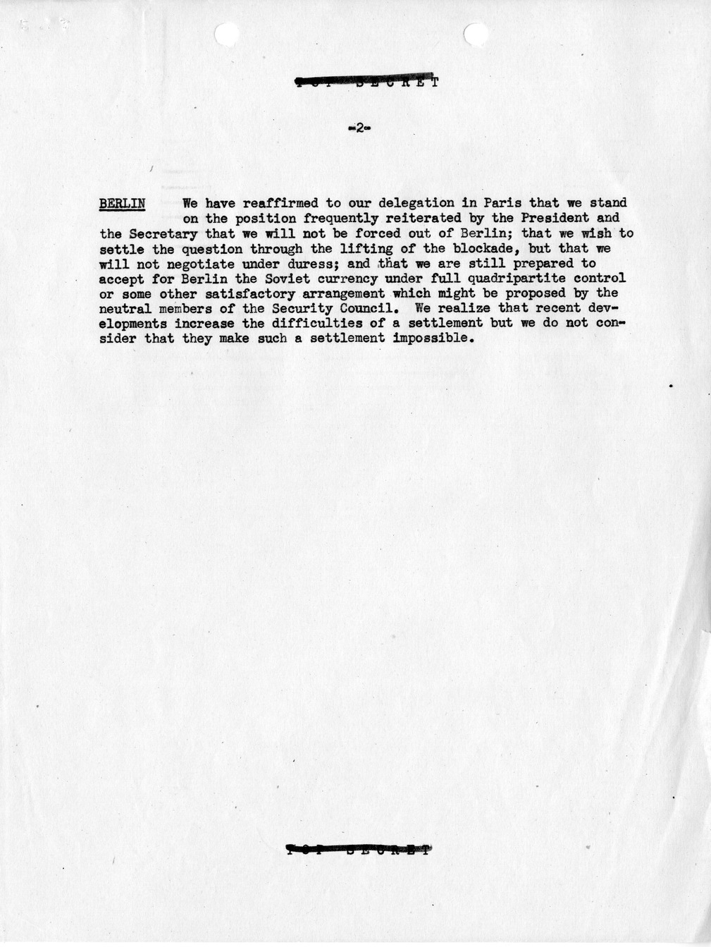 Memorandum, State Department Summary of Telegrams