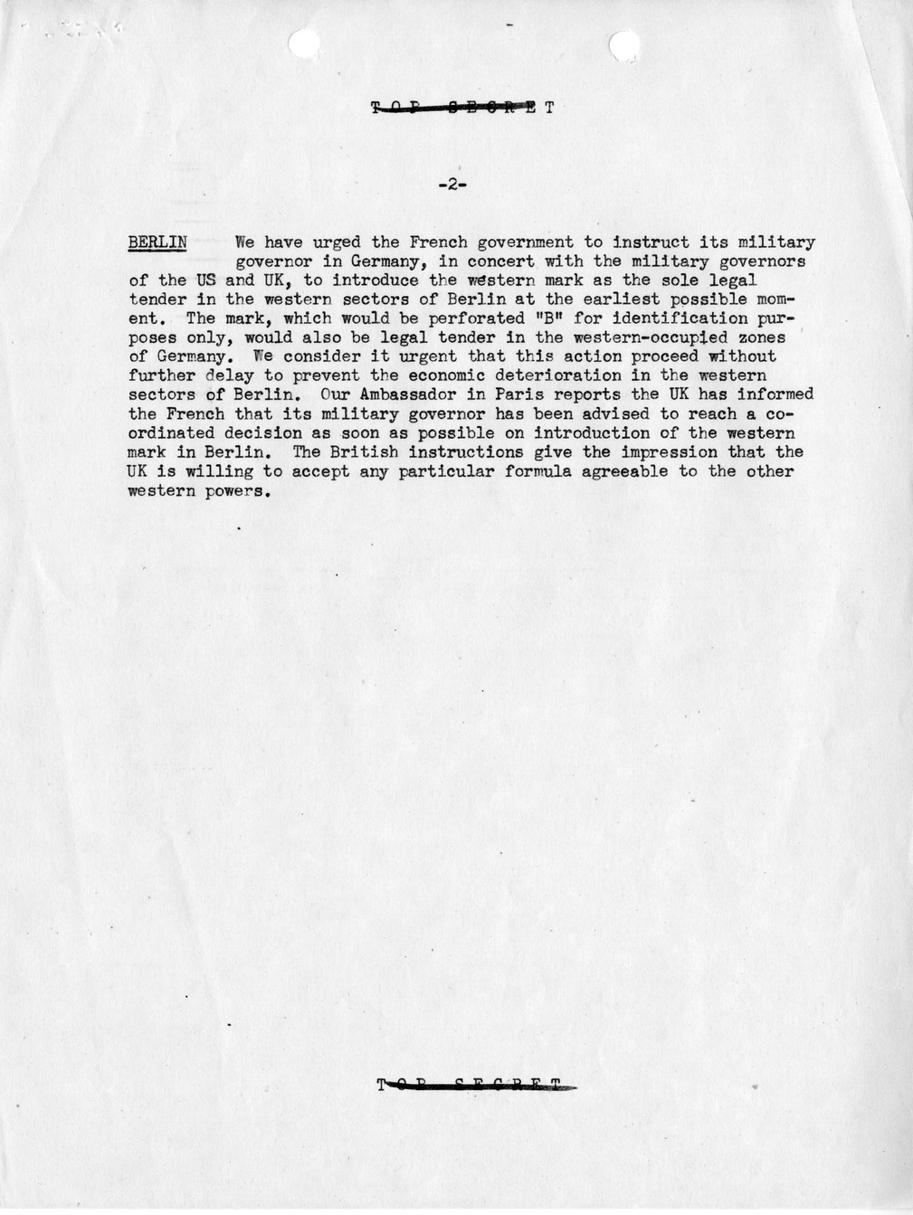 Memorandum, State Department Summary of Telegrams