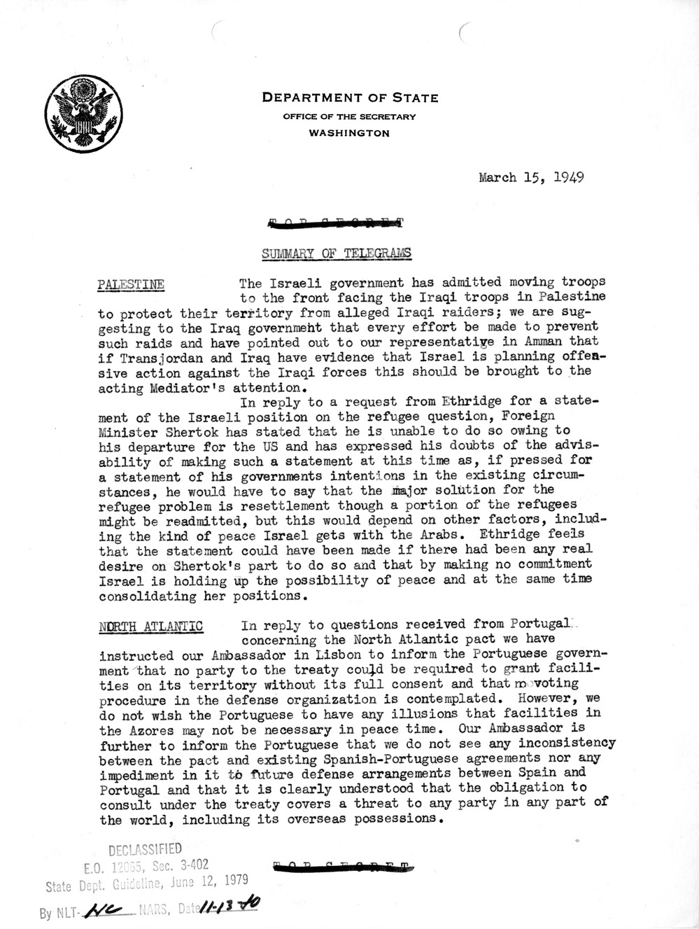 Memorandum, Department of State Summary of Telegrams
