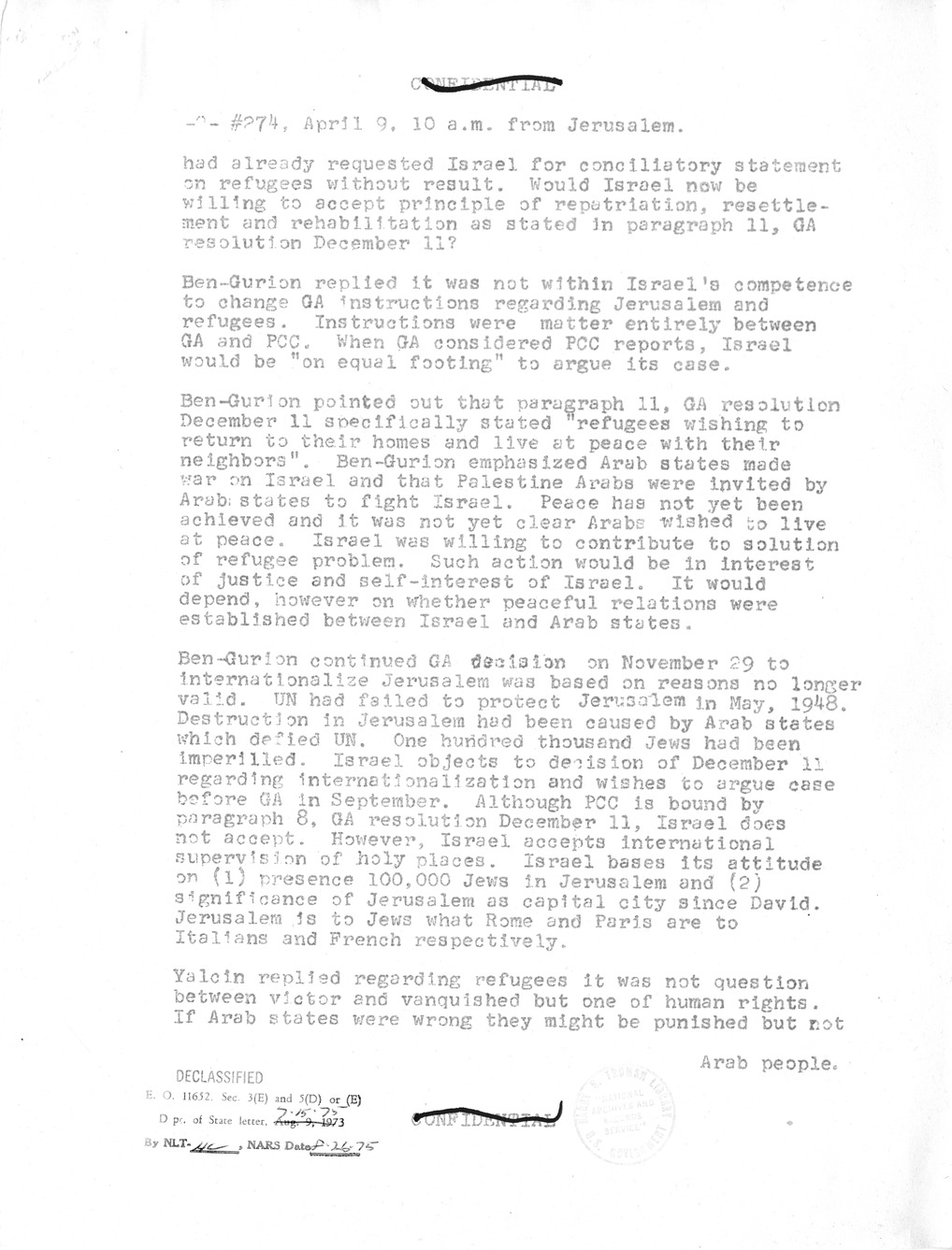 Telegram from William C. Burdett, Jr., to Secretary of State Dean Acheson