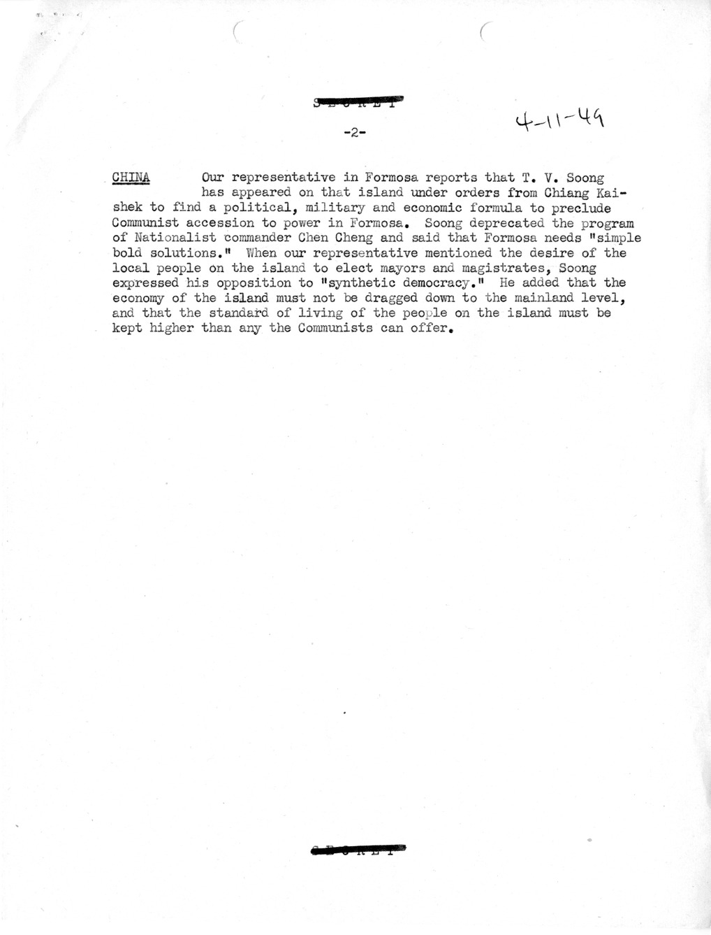 Memorandum, Department of State Summary of Telegrams