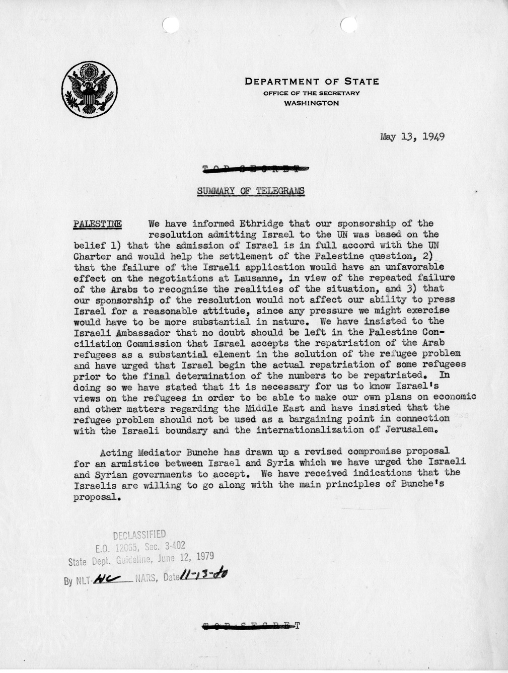 Memorandum, Department of State Summary of Telegrams