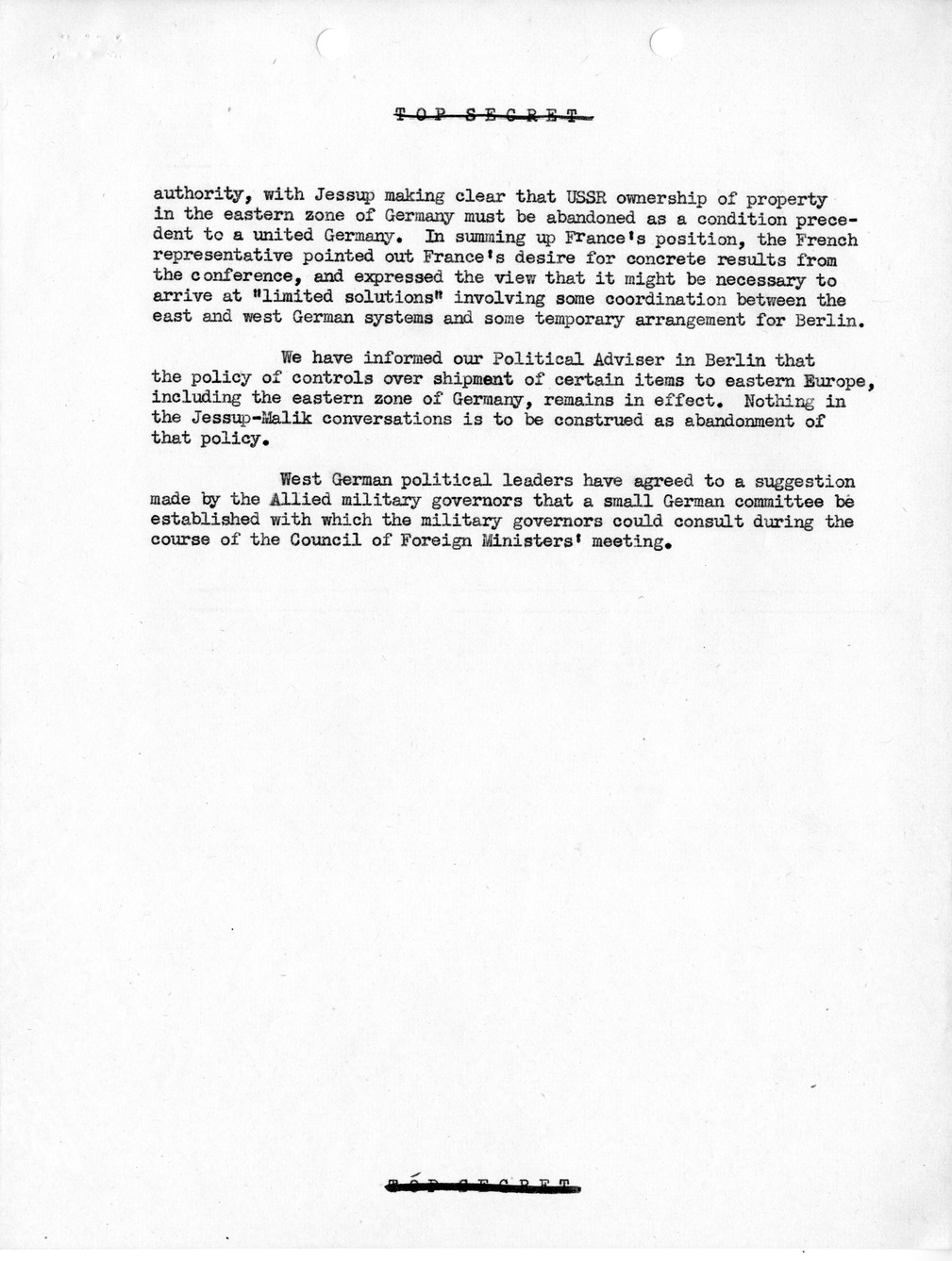 Memorandum, Department of State Summary of Telegrams
