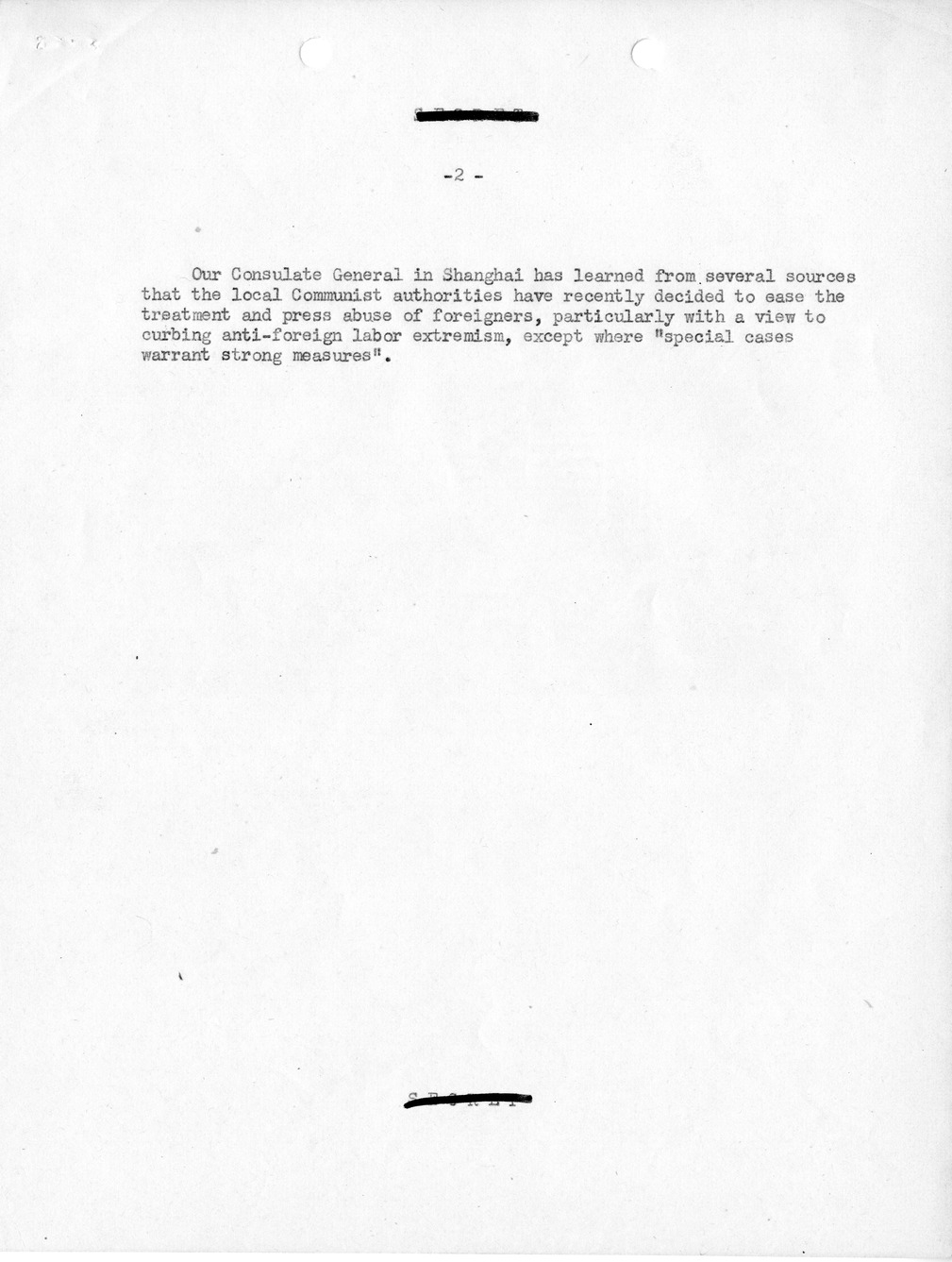 Memorandum, Department of State Summary of Telagrams