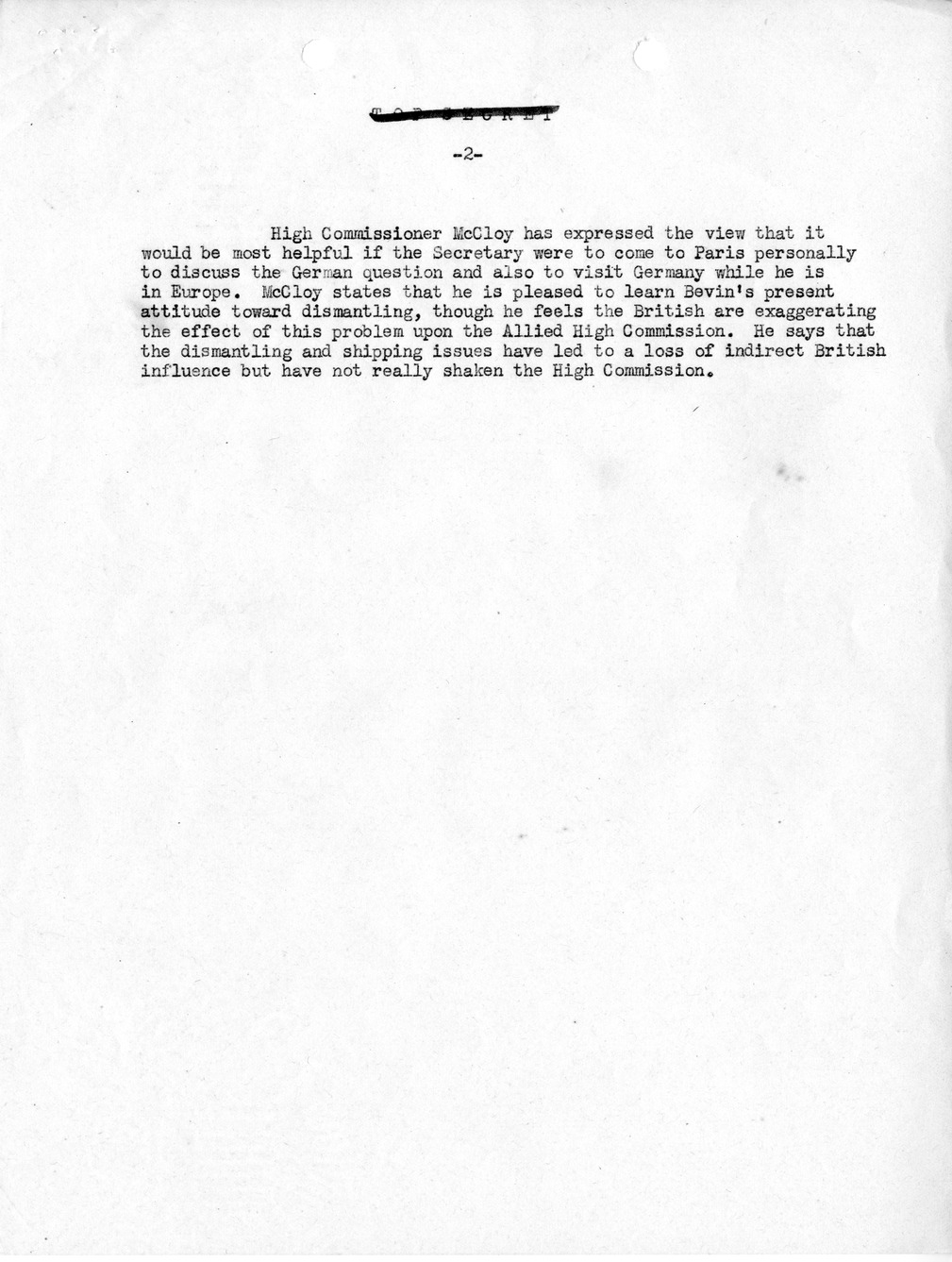 Memorandum, State Department Summary of Telegrams