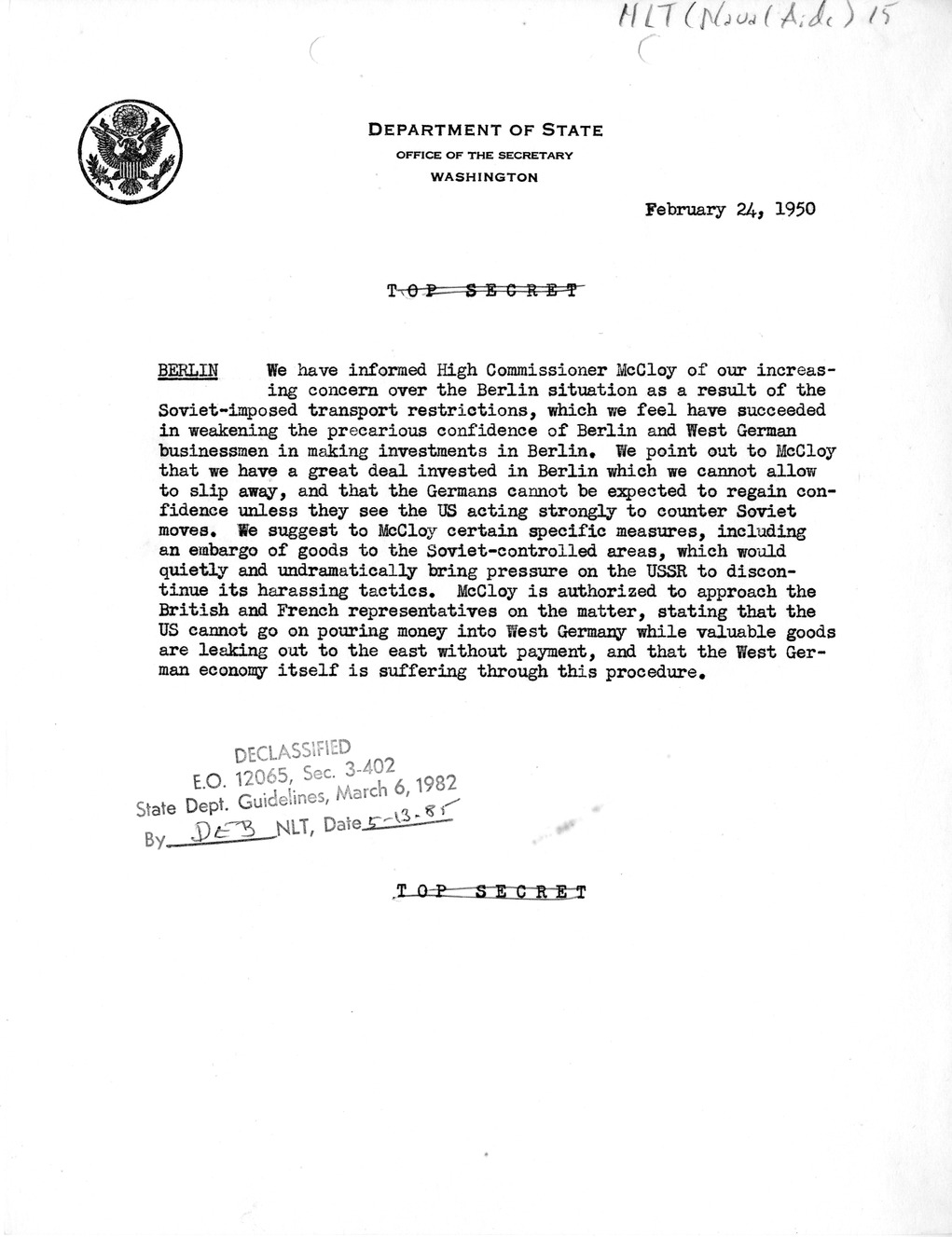 Memorandum, Department of State Summary of Telegrams