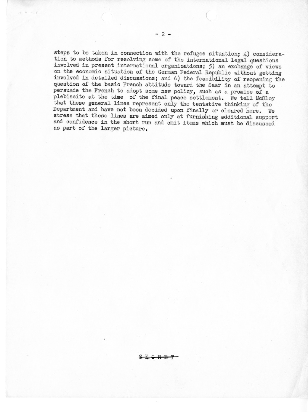 Memorandum, State Department Summary of Telegrams