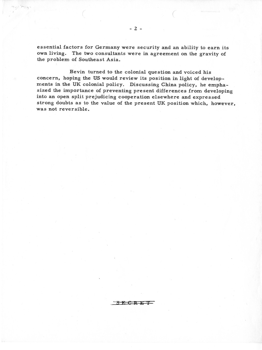 Memorandum, Department of State Summary of Telegrams
