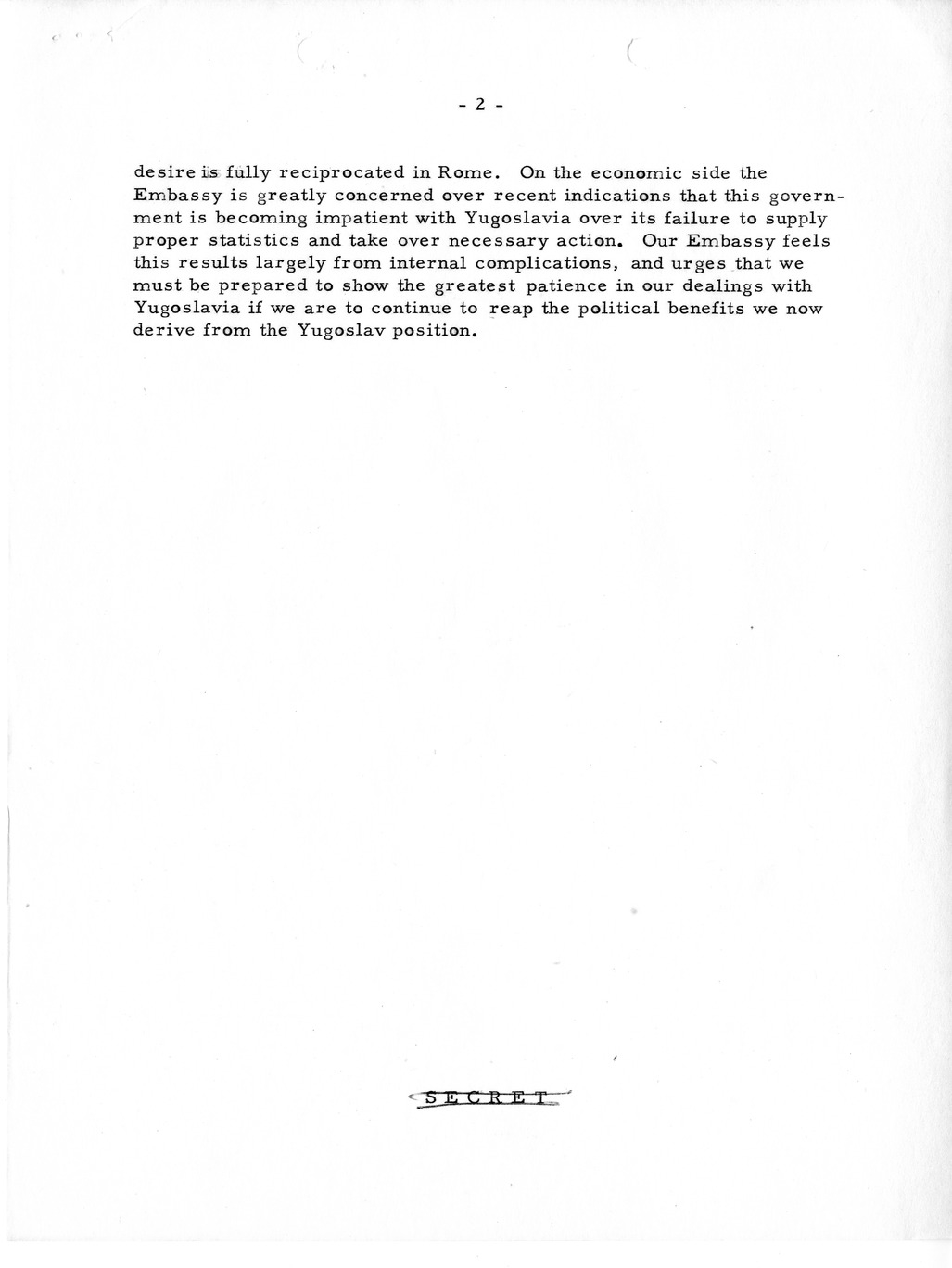 Memorandum, State Department Summary of Telegrams