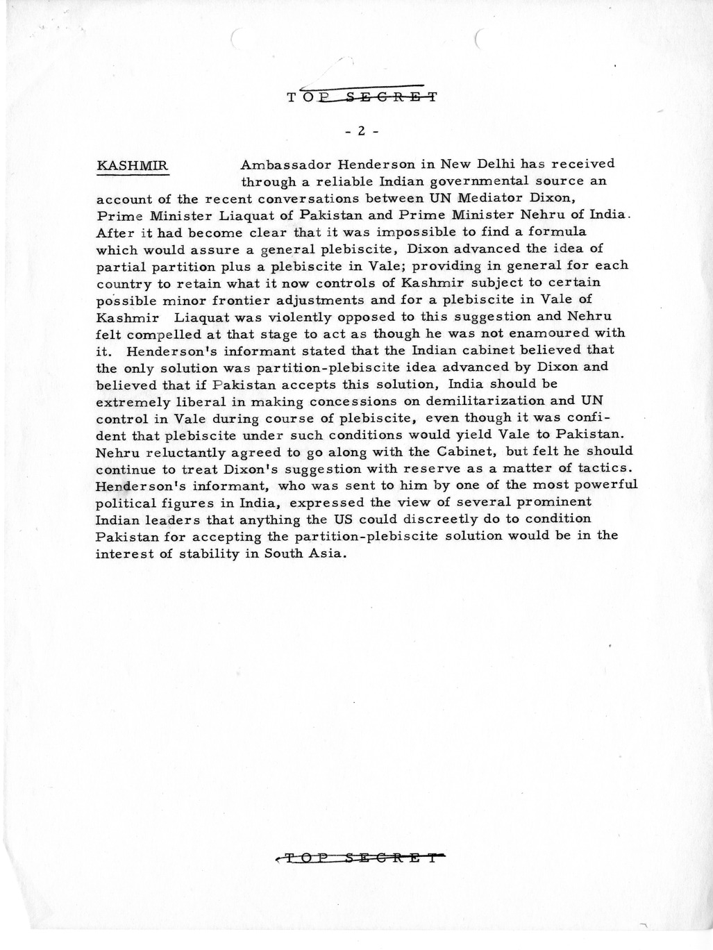 Memorandum, Department of State Summary of Telegrams