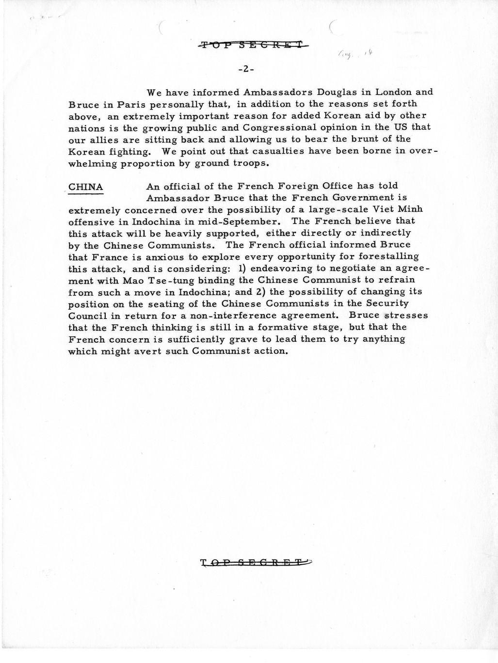 Memorandum, State Department Summary of Telegrams
