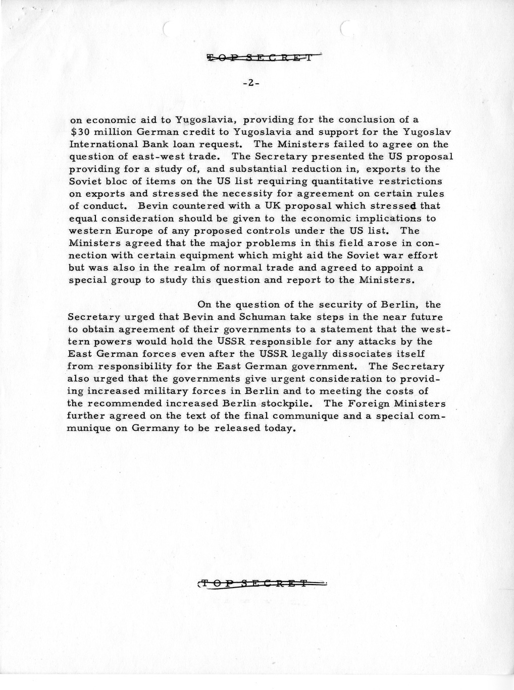 Memorandum, Department of State Summary of Telegrams